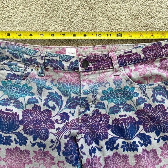 Mossimo Premium Denim Ombre Floral Leaf Bird Damask Skinny Jeans Size 10 - Picture 6 of 7